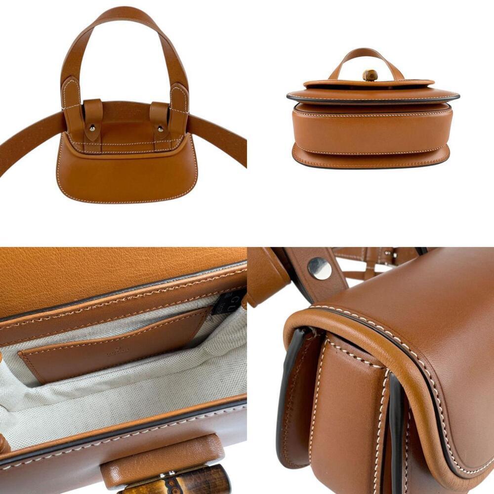 GUCCI Brown Leather Bamboo Shoulder Bag - Picture 3 of 5